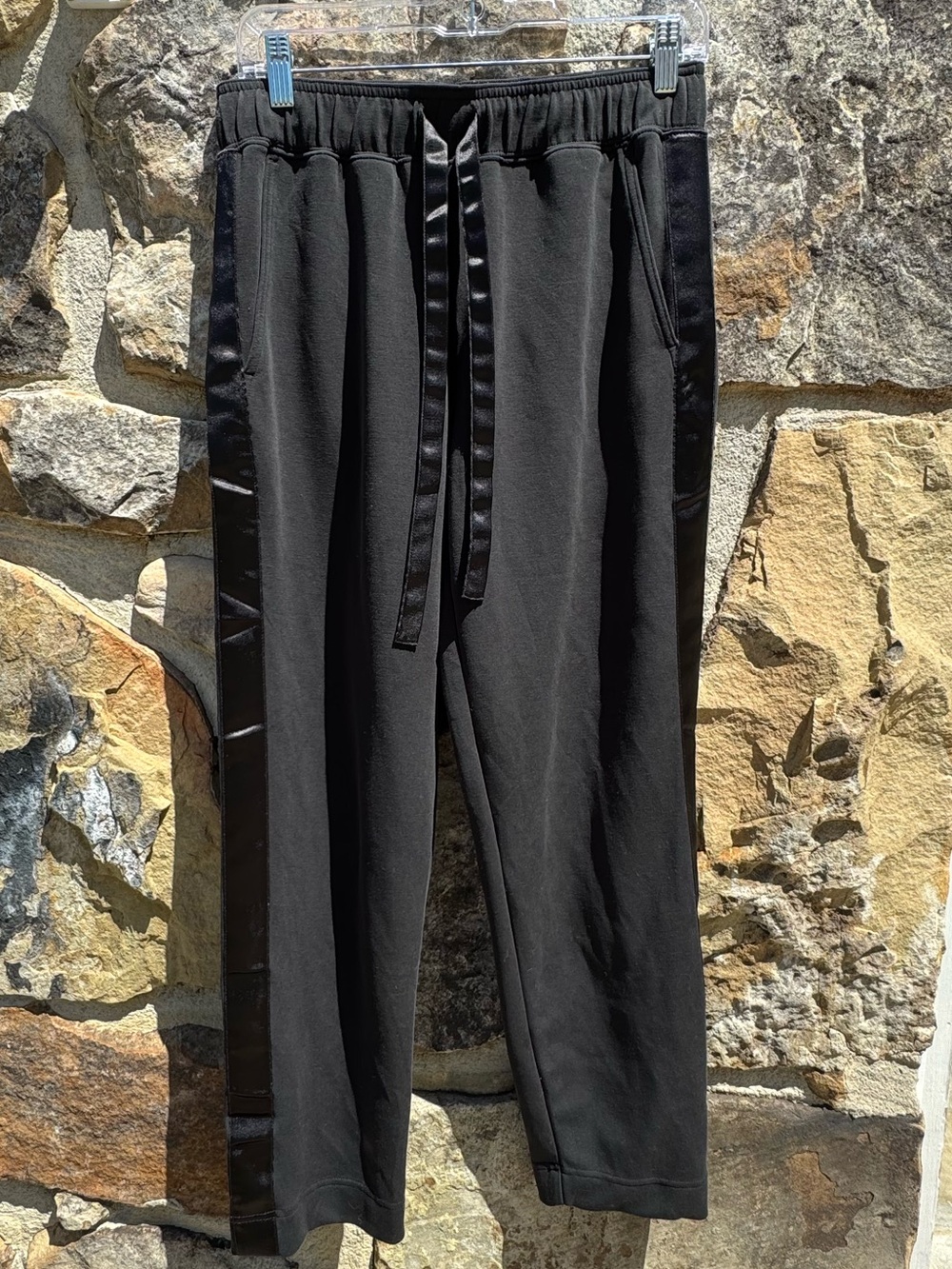 Club Monaco Black Women's Drawstring Track Joggers with Satin Stripe Small